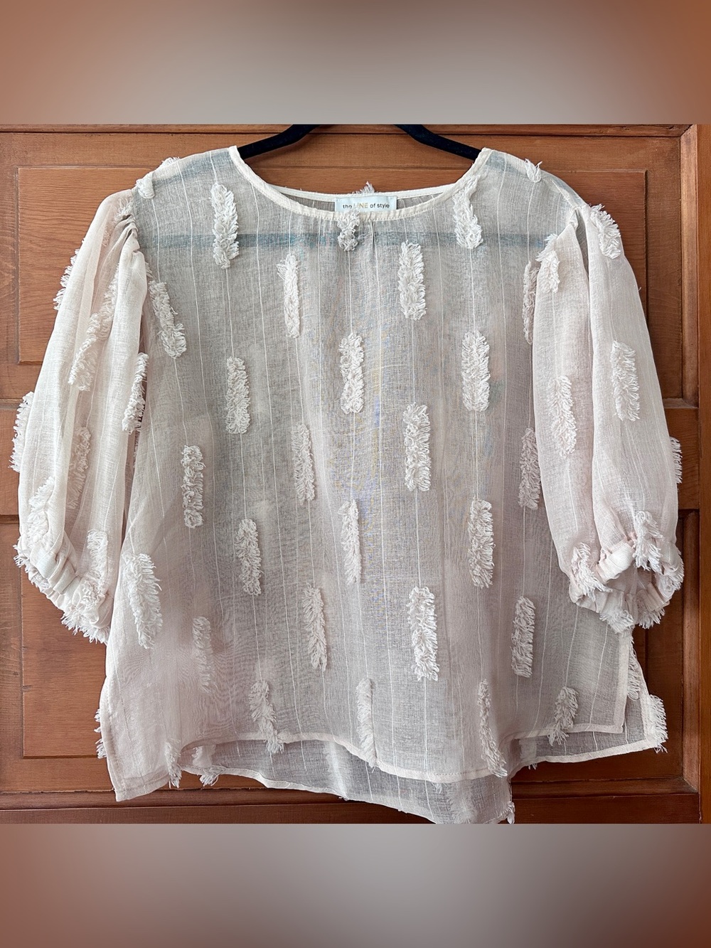 Women's Sheer Puff-Sleeve Blouse cream! Sz XL & EUC like NEW! The line of Style